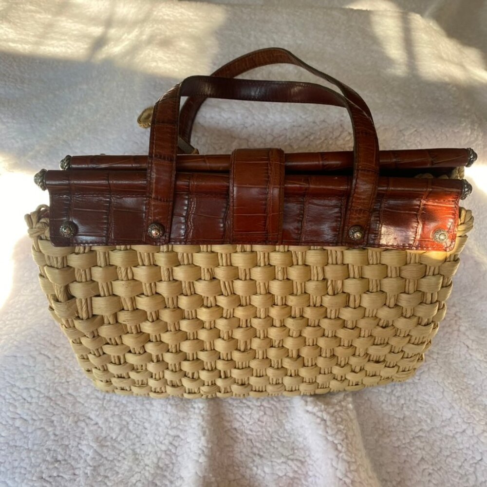 Authentic Brighton Ruth Woven Straw Satchel Bag with leather trim and handles - Picture 3 of 15